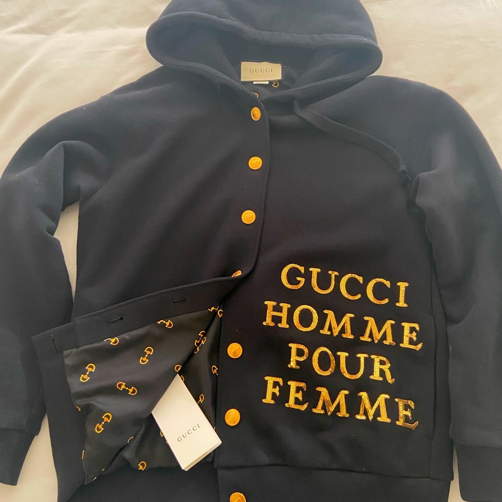 Gucci NWT Homme Pour Femme Black Sequin Hoodie